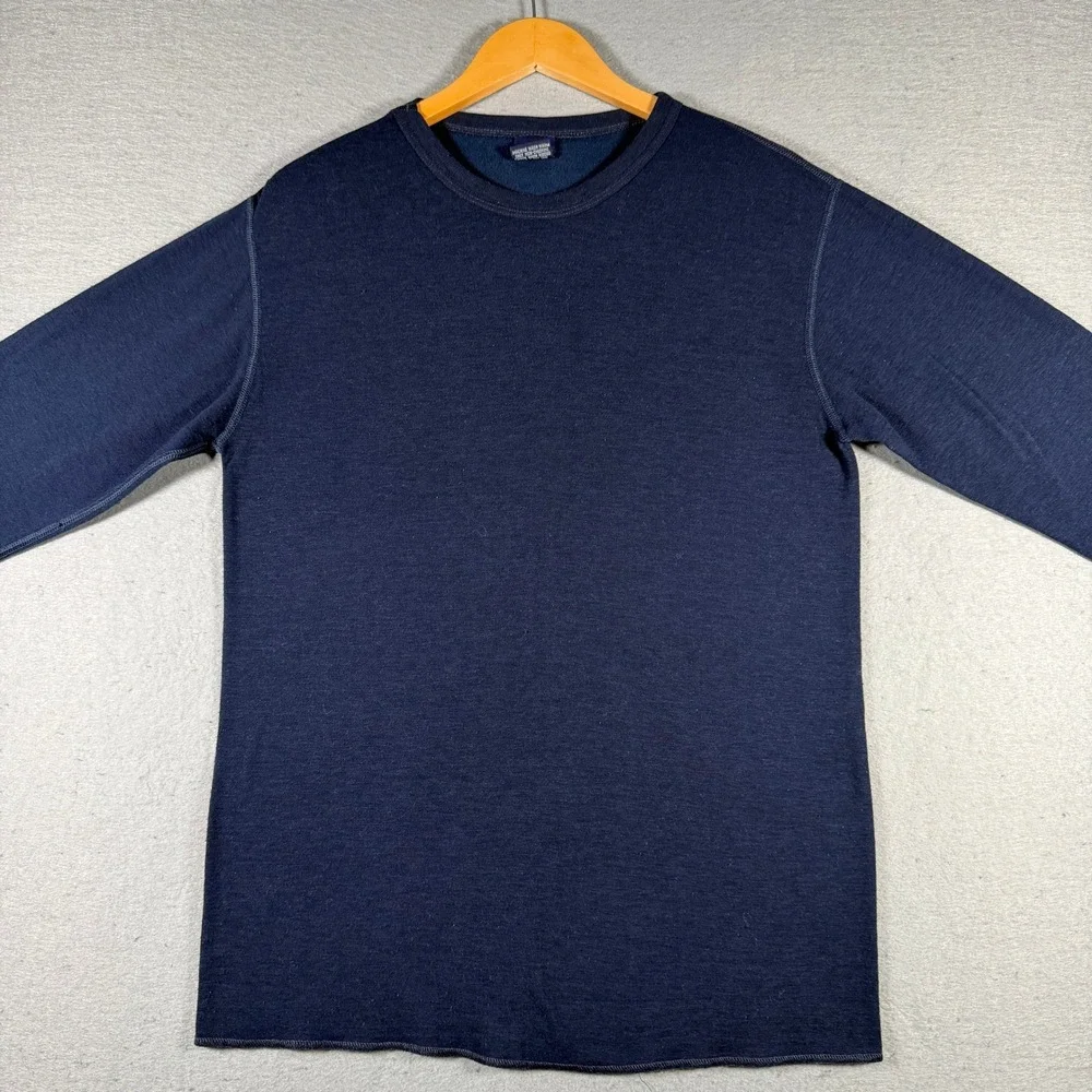 Duofold Mens Large Navy Blue Wool Blend Thermal‎ Base Layer Shirt Made in USA